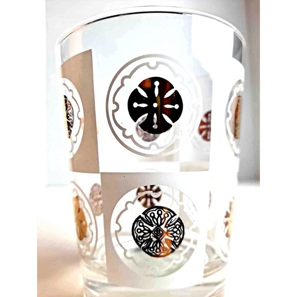 Vintage MCM Sand Dollar Cocktail Rocks Glass & Gold 4.5" Tall - Picture 3 of 6